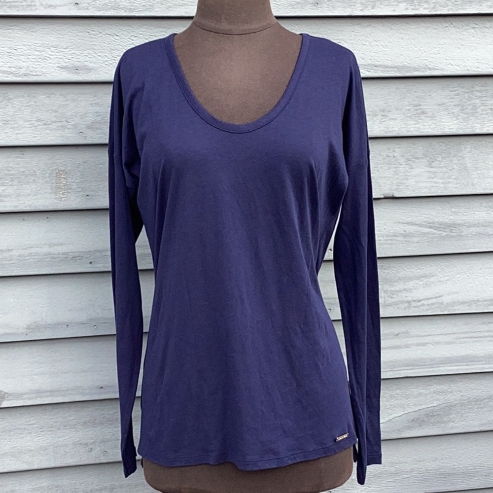 NWT MICHAEL MICHAEL KORS True Navy Long Sleeve Scoop Neck Basic Top Medium